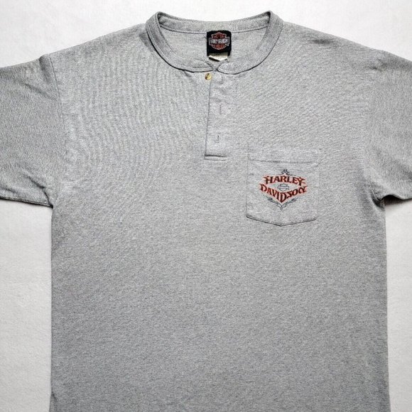 Harley-Davidson Other - Vintage Harley Davidson Henley T-Shirt Men's Size Large Gray Short Sleeve